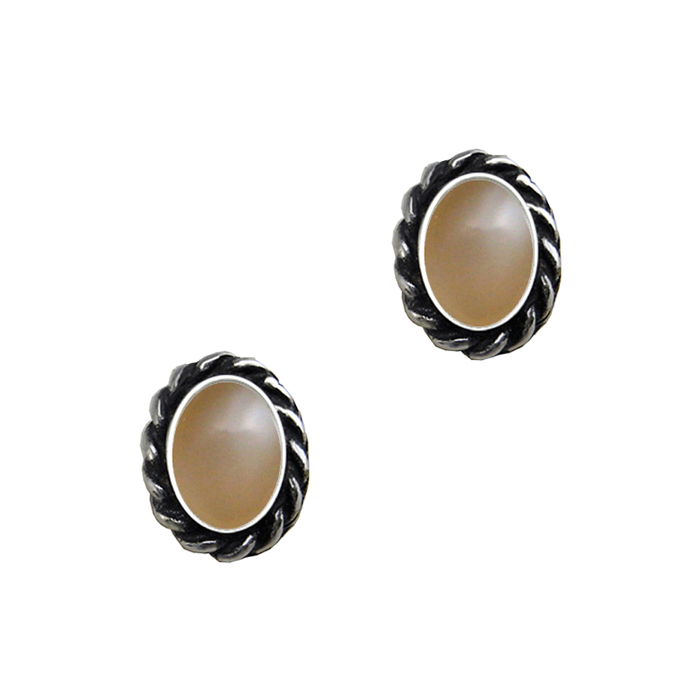Sterling Silver Peach Moonstone Post Stud Earrings